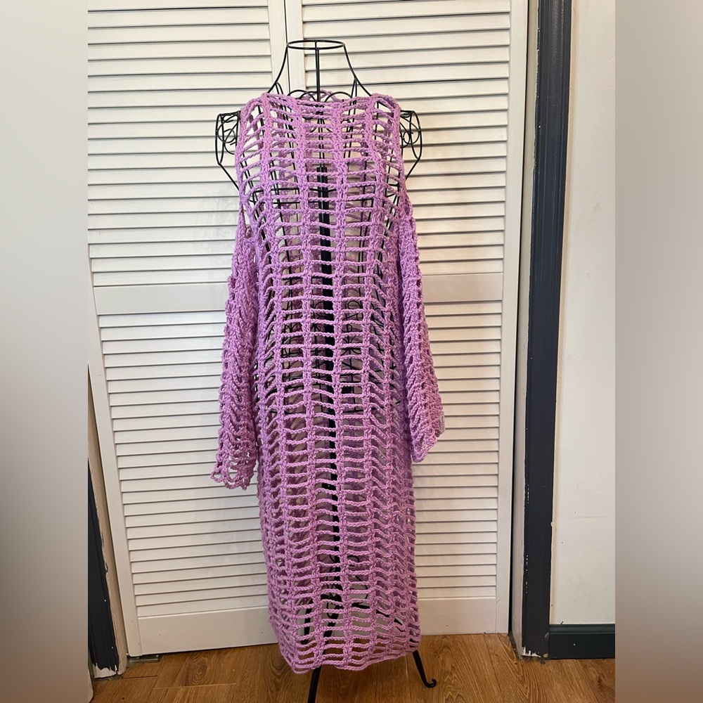 100% cotton handmade crocheted cold shoulder mesh dress